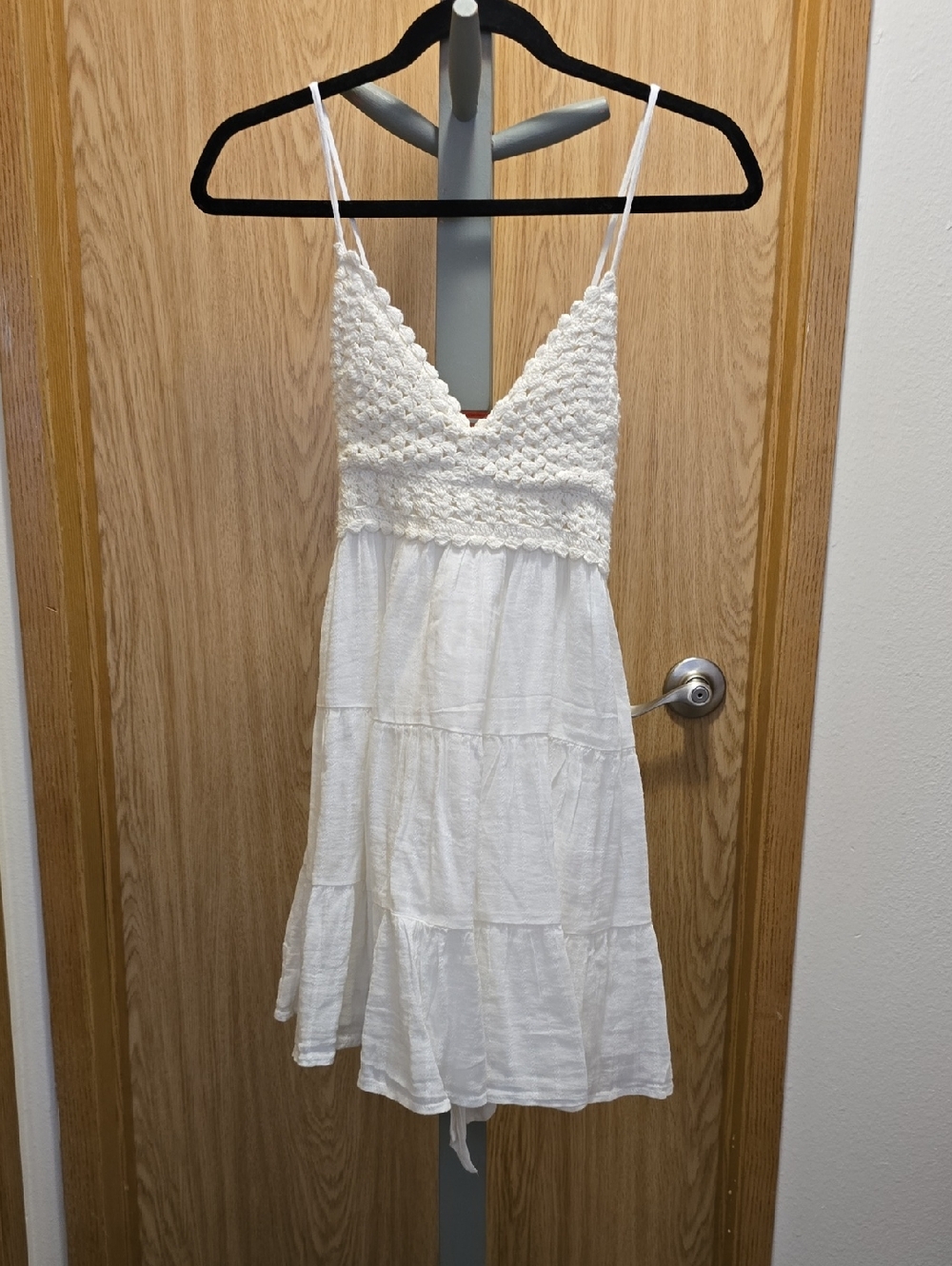 aerie White Crochet-Trim Spaghetti Strap Mini Dress - Size S